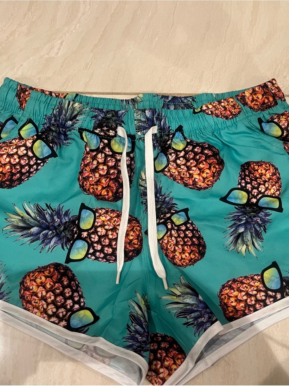 Turquoise Pineapple Print Swim Shorts